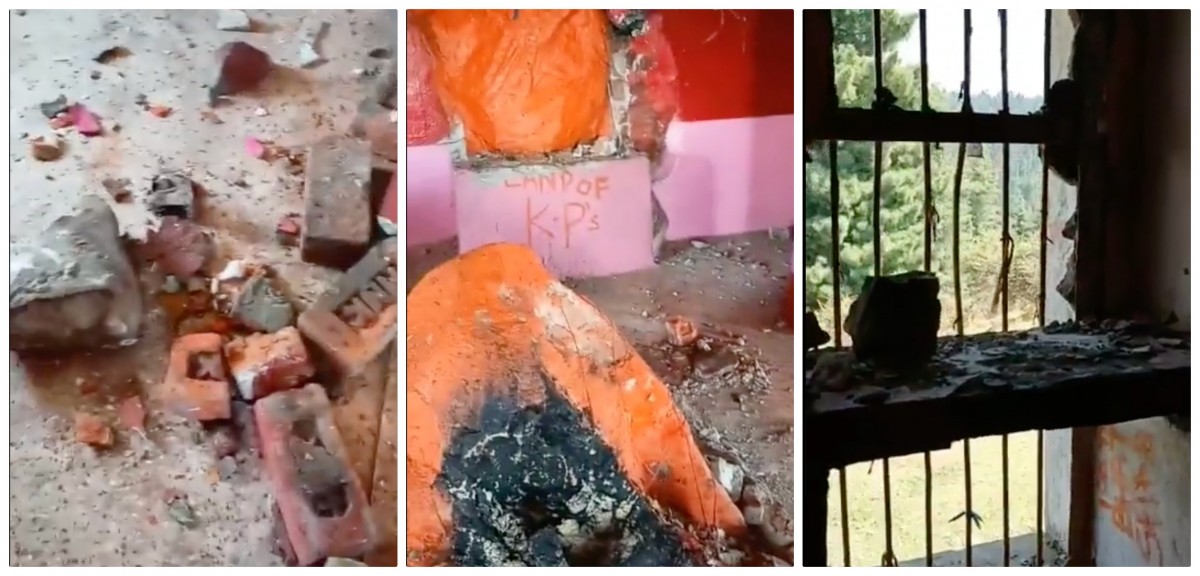 کشمیر کے ماتا برگھ شکھا بھگوتی مندر میں کی گئی توڑ پھوڑ (فوٹو: ویڈیوگریب)