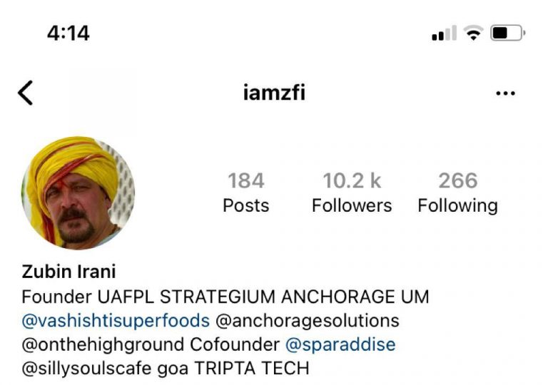 زوبین ایرانی کے انسٹاگرام بایو میں، انہوں نے خود کو سلی سولز کا شریک بانی بتایا ہے۔