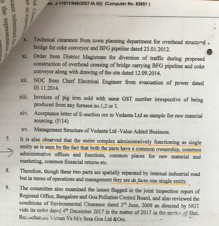 ستمبر 2019 میں ، ای اے سی نے مشاہدہ کیا کہ ویدانتا کے امونا اور نویلیم پپلانٹس 'اصل میں ایک سنگل اکائی ' ہیں۔
