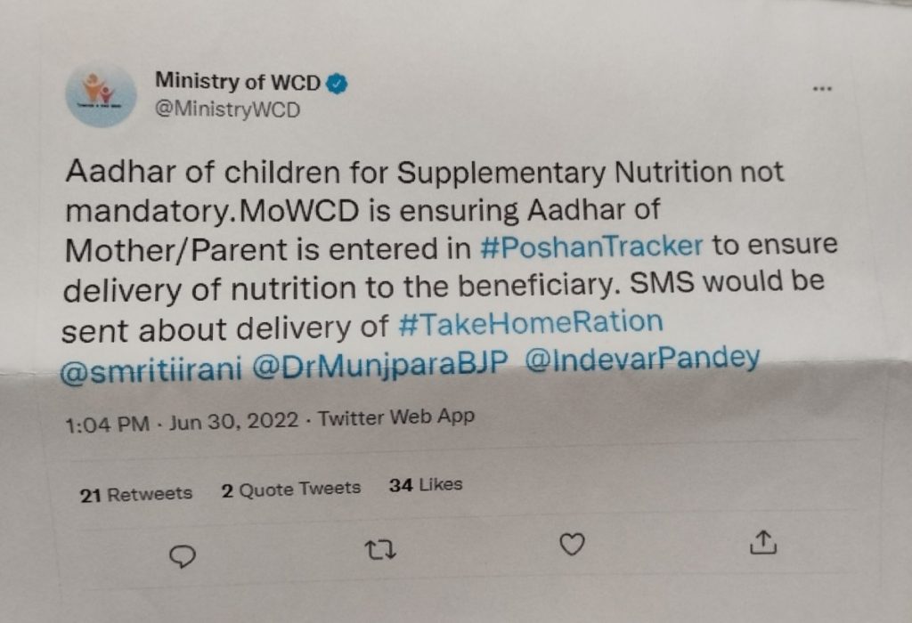 PIB attached the WCD ministry’s tweet that it had used to call the story fake.