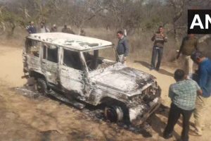 ہریانہ کے بھوانی ضلع میں جلی ہوئی بولیرو کار، جس کے اندر سے جنید اور ناصر کی جلی ہوئی لاشیں ملی تھیں۔ (فوٹو بہ شکریہ: اے این آئی)