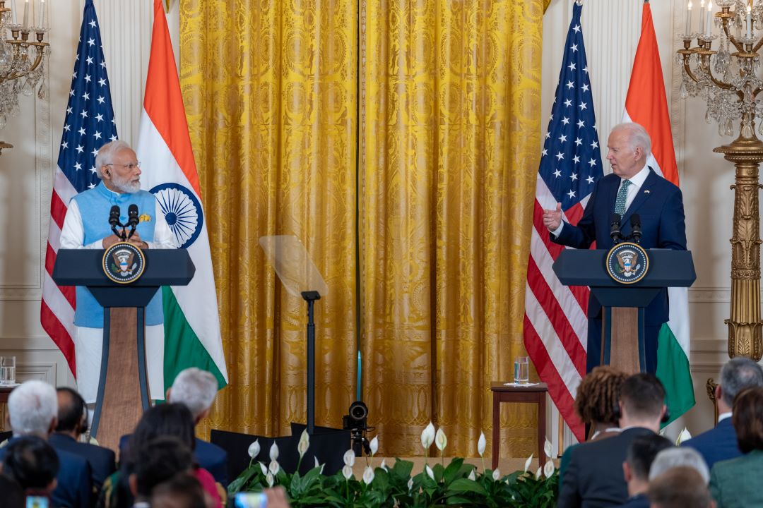 وزیر اعظم نریندر مودی وہائٹ ہاؤس میں امریکی صدر جو بائیڈن کے ساتھ مشترکہ پریس کانفرنس میں۔ (تصویر بہ شکریہ: Twitter/@POTUS)
