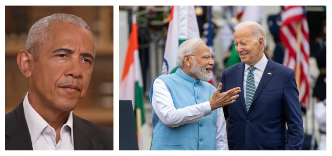سی این این کے ساتھ انٹرویو میں براک اوباما اور ہوئے امریکہ کے دورے پر صدر جو بائیڈن کے ساتھ ہندوستانی وزیر اعظم نریندر مودی۔ (تصویر بہ شکریہ: Twitter/@POTUS & @amanpour)