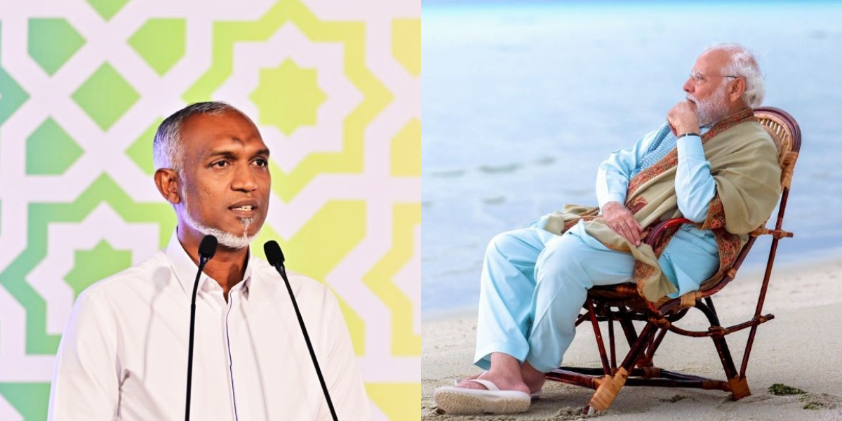 لکشدیپ کے ساحل پر وزیر اعظم نریندر مودی، مالدیپ کے صدر محمد معیزو (فائل فوٹو بہ شکریہ: X/@narendramodi X /@MMuizzu)