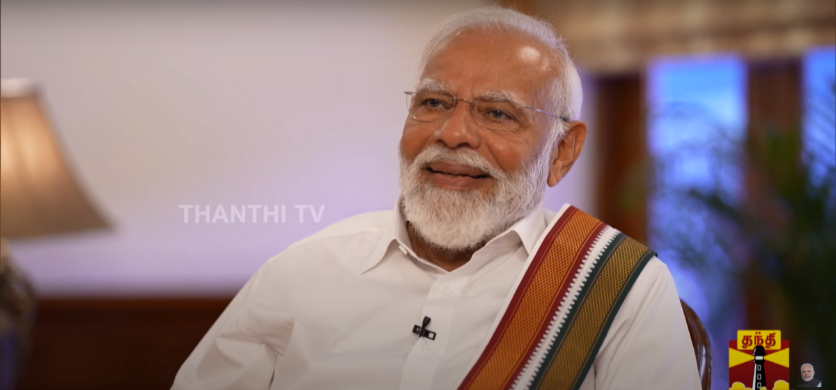 وزیر اعظم نریندر مودی 31 مارچ کو تمل نیوز چینل تھانتھی ٹی وی کے ساتھ ایک انٹرویو کے دوران۔ (تصویر بہ شکریہ: یوٹیوب اسکرین شاٹ)