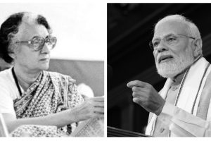 اندرا گاندھی اور نریندر مودی۔ (فوٹو بہ شکریہ: ٹوئٹر/ پی آئی بی)