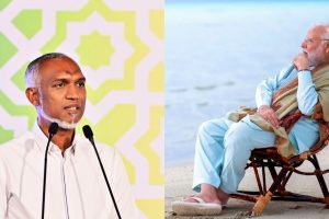 لکشدیپ کے ساحل پر وزیر اعظم نریندر مودی، مالدیپ کے صدر محمد معیزو (فائل فوٹو بہ شکریہ: X/@narendramodi X /@MMuizzu)